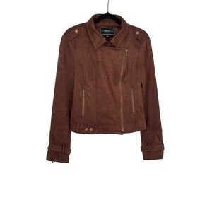BNCI by Blanc Noir Women Brown Asymmetrical Zipper Faux Suede Moto Jacket Size S